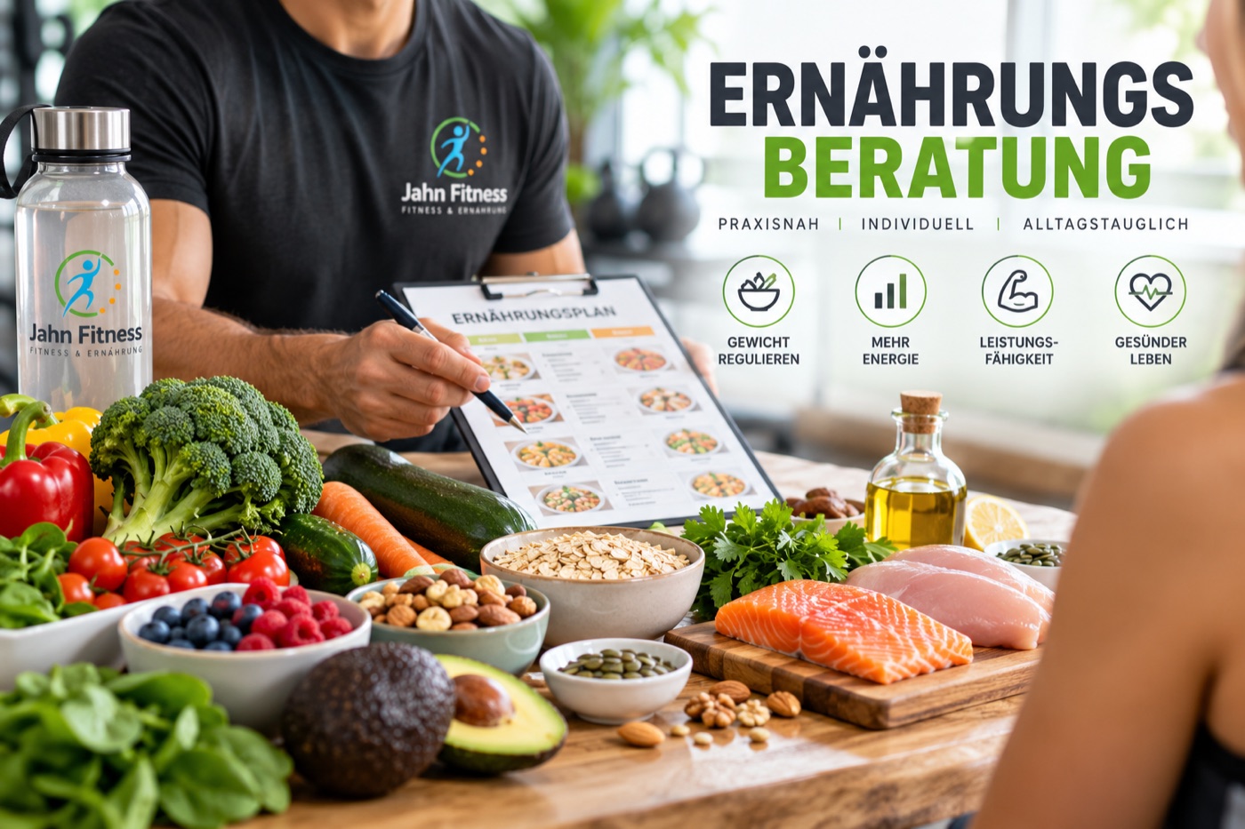 Lebensmittel und persönliche Besprechung eines Ernährungsplans